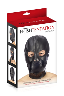 Капюшон з кляпом для БДСМ Fetish Tentation BDSM hood in leatherette with removable gag - - фото №3
