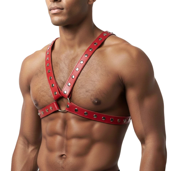 Чоловіча портупея Art of Sex - Spartacus, екошкіра, колір червоний, розмір L-2XL - фото