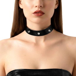 Чокер з шипами Art of Sex - Mistress, колір чорний з ефектом мокрого оксамиту, розмір L - фото