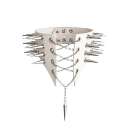 Чокер-комір з шипами Art of Sex - Ariadne, натуральна шкіра, колір білий, L-2XL - фото