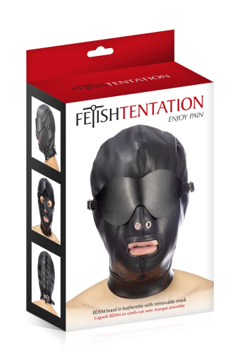 Капюшон для БДСМ зі знімною маскою Fetish Tentation BDSM hood in leatherette with removable mask - фото №3