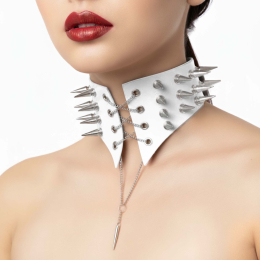 Чокер-комір з шипами Art of Sex - Ariadne, натуральна шкіра, колір білий, L-2XL - - фото №2