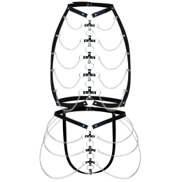 Набір портупея + трусики зі шкіри з ланцюжками Art of Sex - Cross, розмір L-2XL, колір чорний - - фото №4