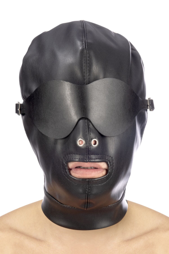 Капюшон для БДСМ зі знімною маскою Fetish Tentation BDSM hood in leatherette with removable mask - фото