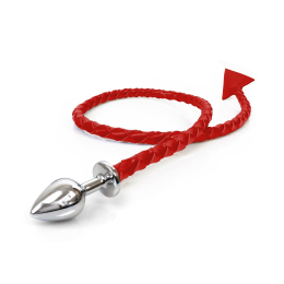 Металева анальна пробка L з диявольським хвостом Art of Sex - Succubus, екошкіра, червоний - фото