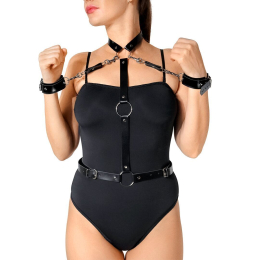 Шкіряна жіноча портупея з наручниками Art of Sex - Ursula чорна XS-2XL - - фото №4