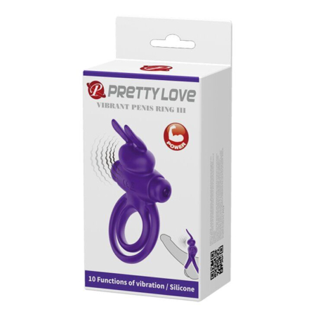 Ерекційне кільце з вібрацією Pretty Love Vibro Penis Ring Bunny IIII Purple - фото