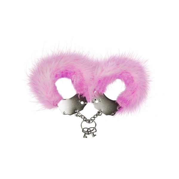 Наручники металеві Adrien Lastic Handcuffs Pink з рожевою пухнастою обробкою - фото