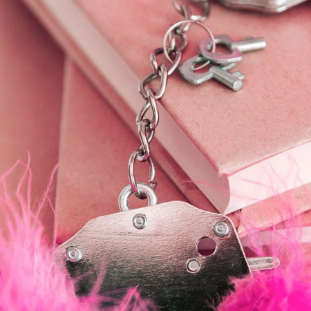 Наручники металеві Adrien Lastic Handcuffs Pink з рожевою пухнастою обробкою - фото №2