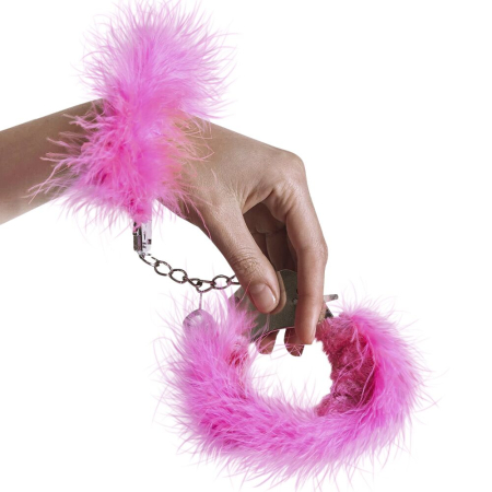 Наручники металеві Adrien Lastic Handcuffs Pink з рожевою пухнастою обробкою - фото №3