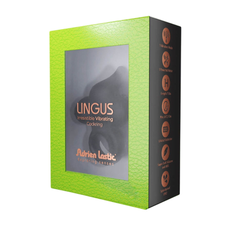 Ерекційне віброкільце Adrien Lastic Lingus Black з язичком і щіточкою для стимуляції клітора - фото №6