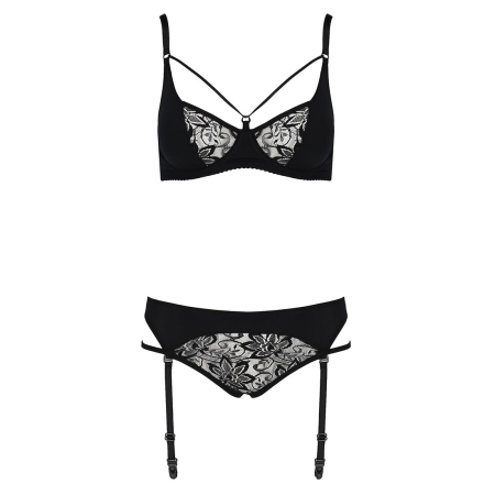 Комплект білизни Passion PAULINE SET L/XL, black, стрепи, ліф, стрінги і пояс для панчох - фото №5
