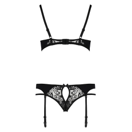 Комплект білизни Passion PAULINE SET L/XL, black, стрепи, ліф, стрінги і пояс для панчох - - фото №6