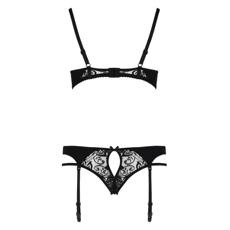Комплект білизни Passion PAULINE SET L/XL, black, стрепи, ліф, стрінги і пояс для панчох - фото №6