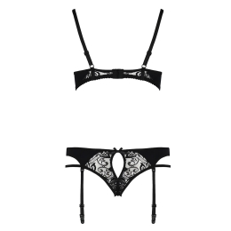 Комплект білизни Passion PAULINE SET S/M, black, стрепи, ліф, стрінги і пояс для панчох - - фото №6