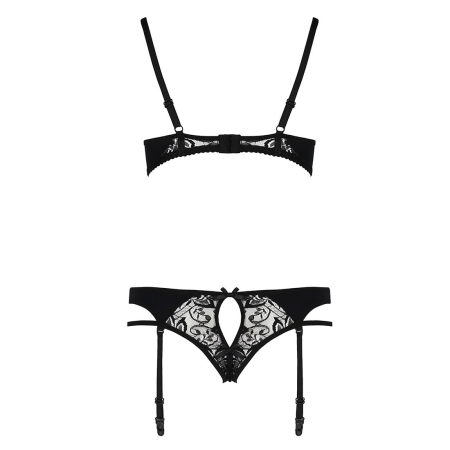 Комплект білизни Passion PAULINE SET S/M, black, стрепи, ліф, стрінги і пояс для панчох - фото №6
