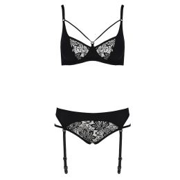 Комплект білизни Passion PAULINE SET S/M, black, стрепи, ліф, стрінги і пояс для панчох - - фото №5