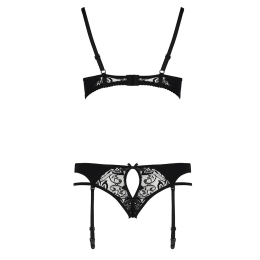 Комплект білизни Passion PAULINE SET XXL/XXXL, black, стрепи, ліф, стрінги і пояс для панчох - - фото №6