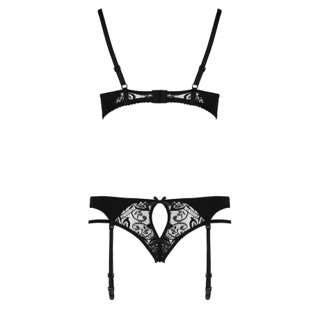Комплект білизни Passion PAULINE SET XXL/XXXL, black, стрепи, ліф, стрінги і пояс для панчох №6