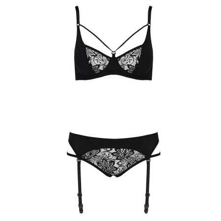 Комплект білизни Passion PAULINE SET XXL/XXXL, black, стрепи, ліф, стрінги і пояс для панчох №5