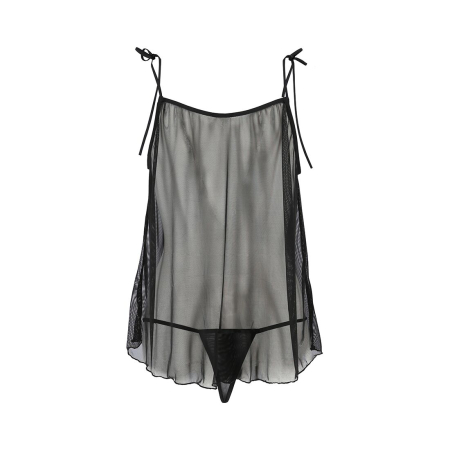 Сорочка прозора бебі дол Passion MELANIA CHEMISE S/M, black, трусики, на тонких бретелях - фото №4