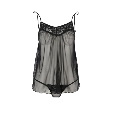 Сорочка прозора бебі-дол Passion MELANIA CHEMISE XXL/XXXL, black, трусики, на тонких бретелях №3