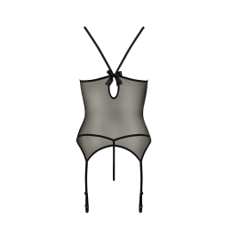 Корсет з пажами Passion MELANIA CORSET S/M, black, трусики, напівпрозорий - - фото №6