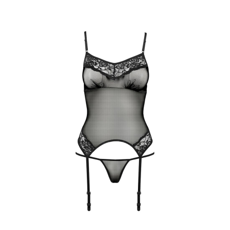 Корсет з пажами Passion MELANIA CORSET S/M, black, трусики, напівпрозорий - фото №5