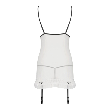 Сорочка прозора з пажами Passion ORIHIME CHEMISE S/M, white, трусики, стрепи - фото №4