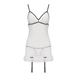 Сорочка прозора з пажами Passion ORIHIME CHEMISE S/M, white, трусики, стрепи - - фото №3