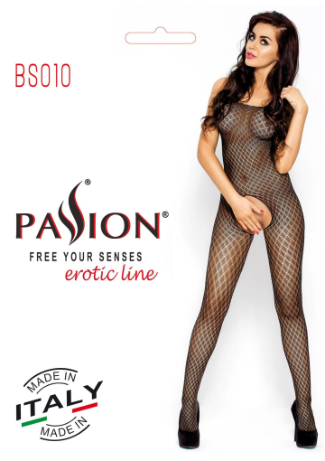Бодістокінг Passion BS010 black, комбінезон, дрібна сіточка - фото №4