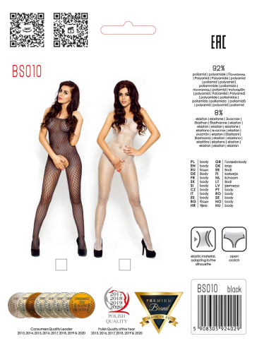 Бодістокінг Passion BS010 black, комбінезон, дрібна сіточка - фото №5