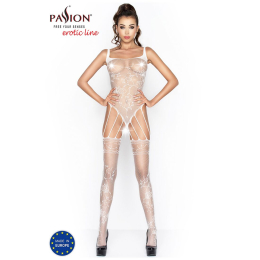 Бодістокінг Passion BS034 white, комбінезон, імітація боді і панчіх - №2