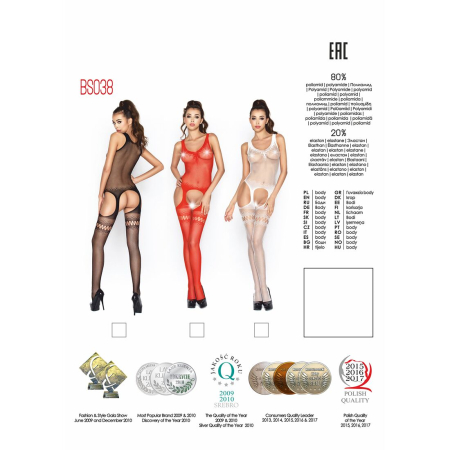 Бодістокінг Passion BS038 red, комбінезон, імітація панчіх і пояса - фото №5