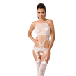Бодістокінг Passion BS047 white, комбінезон, імітація топа, панчіх і пояса - фото №1