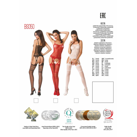 Бодістокінг Passion BS050 white, комбінезон, імітація панчіх і пояса №5