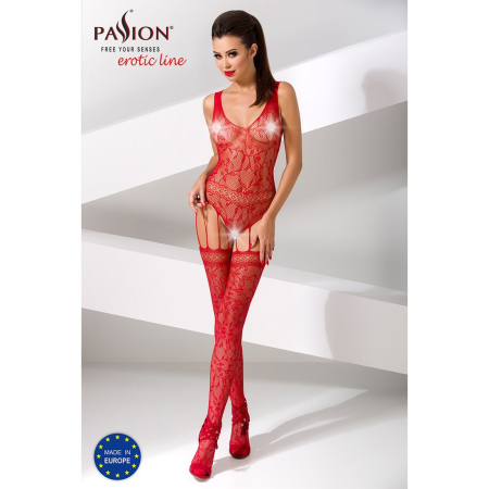 Бодістокінг Passion BS051 red, комбінезон, імітація панчіх і боді - фото №2