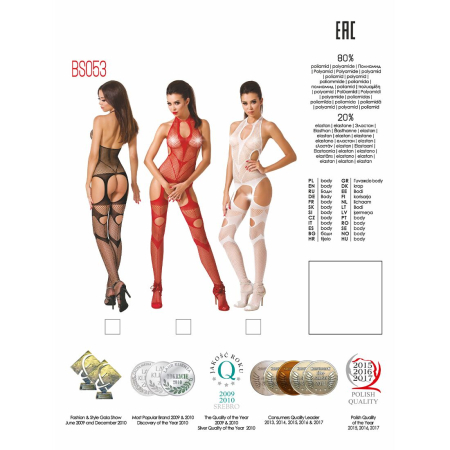 Бодістокінг Passion BS053 red, комбінезон, імітація панчох і пояса - фото №5