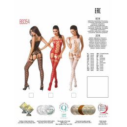 Бодістокінг Passion BS054 red, комбінезон, імітація панчіх, відкритий животик - - фото №5