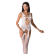 Бодістокінг Passion BS057 white, комбінезон, імітація панчіх і пояса - фото №1