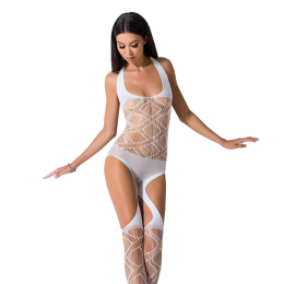 Бодістокінг Passion BS060 white, комбінезон, імітація трусиків і гольфів - фото