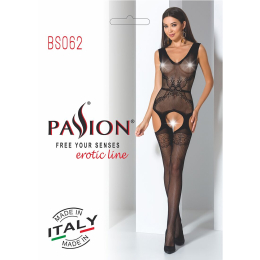 Сітчастий бодістокінг Passion BS062 One Size, Black, комбінезон, імітація панчіх, відкритий доступ - №7