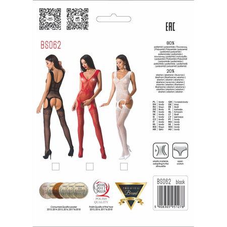 Сітчастий бодістокінг Passion BS062 One Size, White, комбінезон, імітація панчіх, відкритий доступ - фото №5