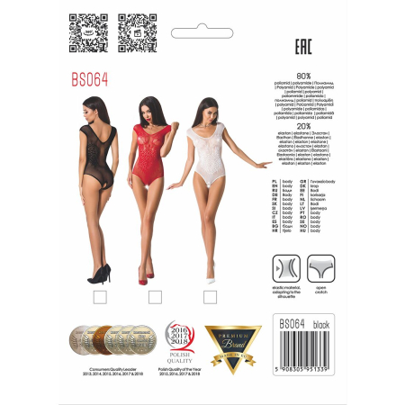 Бодістокінг Passion BS064 One Size, Black, боді, закрите плече, відкритий доступ - фото №6