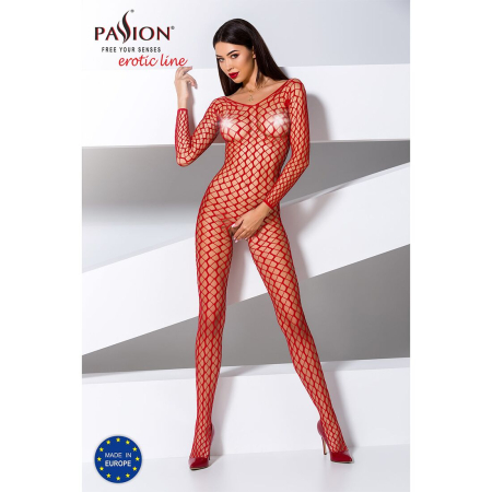 Бодістокінг Passion BS068 red, комбінезон, велика сітка, довгий рукав - фото №2