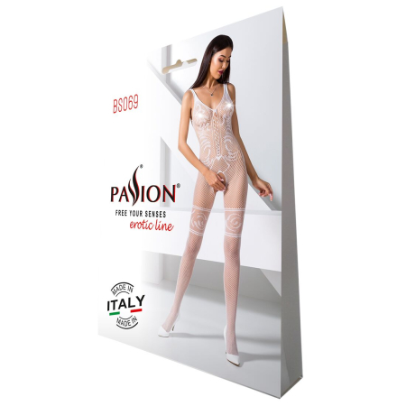Бодістокінг Passion BS069 white, комбінезон, імітація панчох і боді - фото №5