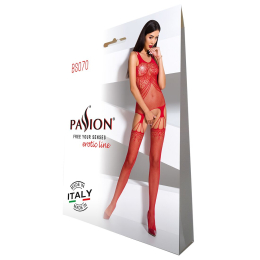 Бодістокінг Passion BS070 red, комбінезон, імітація панчох і ажурного топа - - фото №5