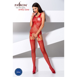 Бодістокінг Passion BS070 red, комбінезон, імітація панчох і ажурного топа - - фото №2