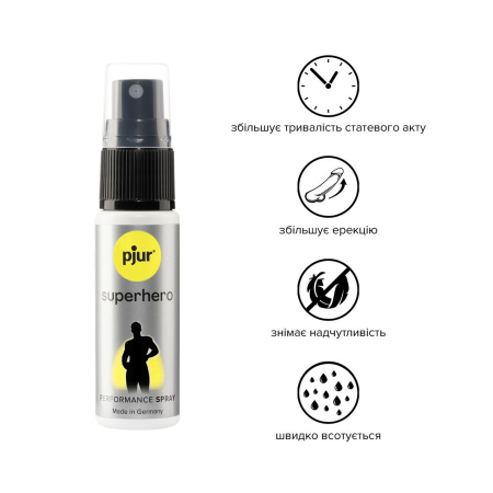 Пролонгувальний спрей pjur Superhero Spray 20 мл, всотується в шкіру, натуральні компоненти - фото №2