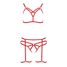 Комплект білизни Passion Exclusive MAGALI SET OpenBra L/XL, red, стрепи, ліф, трусики і пояс - - фото №4
